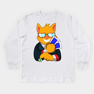 Cat at Poker with Cards & Poker chip Kids Long Sleeve T-Shirt